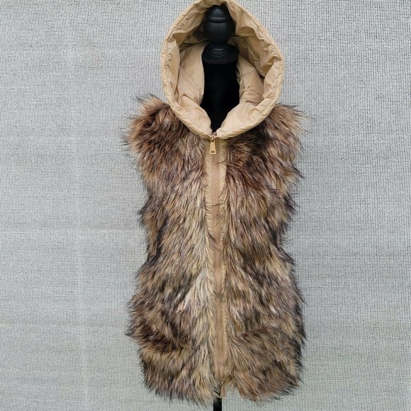 Womens Dkny Hooded Faux Fur Puffer Vest 